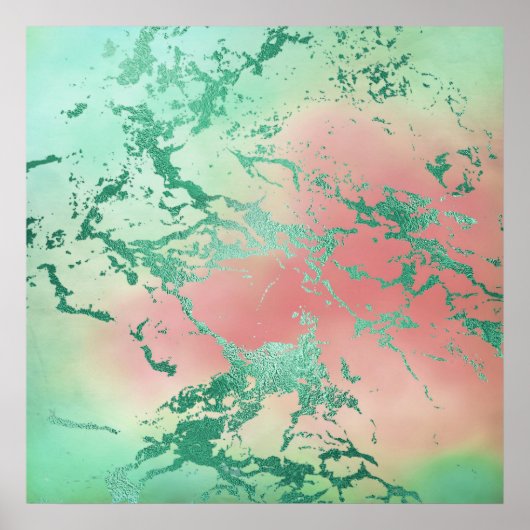 Cool Marble | Mooie pastelkoraal en groene ombre Poster (Voorkant)