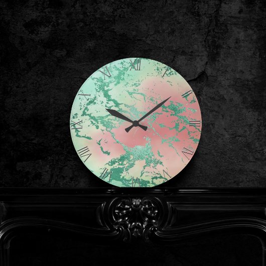 Cool Marble | Mooie pastelkoraal en groene ombre Ronde Klok