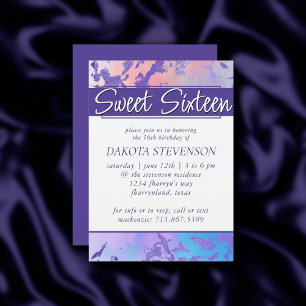 Cool Marble Turquoise Blue Paars Ombre Sweet 16 Kaart