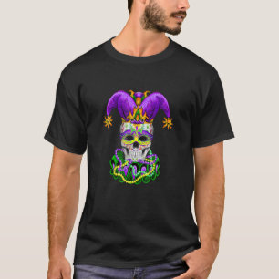 Cool Mardi Gras Skull Jester Pet Gemaskerde kralen T-shirt