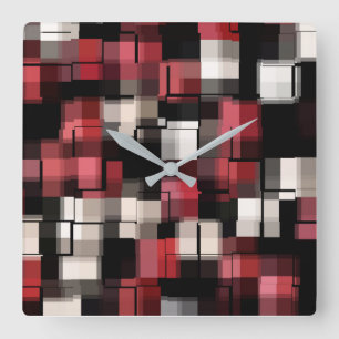COOL Maroon Black White - Abstract patroon Vierkante Klok