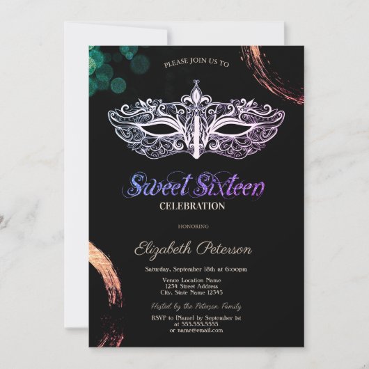 Cool Masquerade Sweet 16 Invitation (Devant)