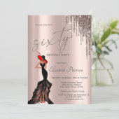 Cool Meisje, Glitter Drips Roos Gold 60th Kaart (Staand voorkant)