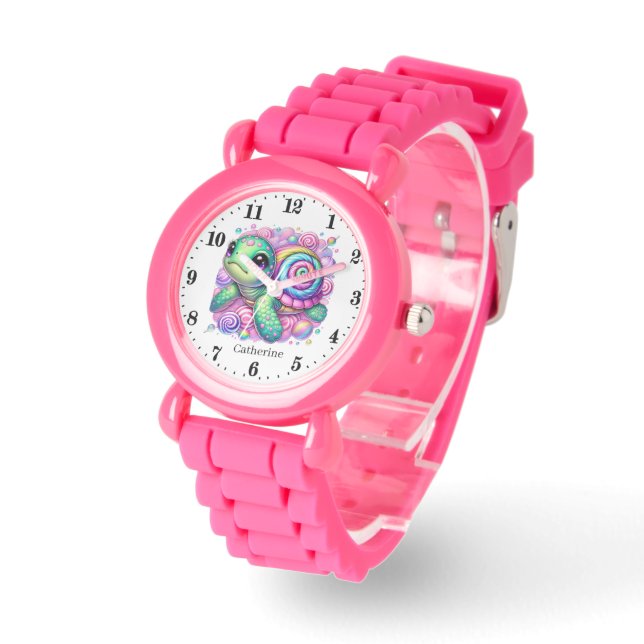 Cool meisjes zee schildpad voeg naam toe horloge (Hoek)