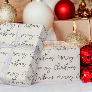Cool Merry Christmas script lettertype beige patro Cadeaupapier