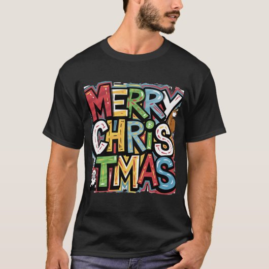 Cool Merry Christmas Tekst Graffiti Art T-shirt (Voorkant)