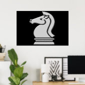 Cool Metallic Chess Knight Horse Piece Poster (Thuiskantoor)