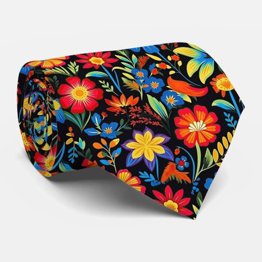 Cool Mexicaanse fiesta bloem tegelpatroon Stropdas (Opgerold)