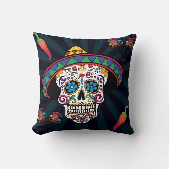 Cool Mexican Sugar Skull Pillow Kussen (Voorkant)