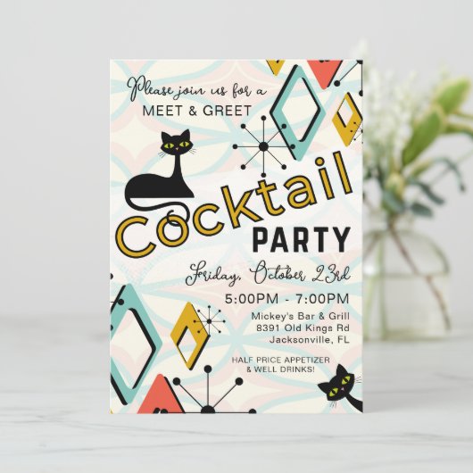 Cool Mid Century Cocktail Party Kaart (Staand voorkant)
