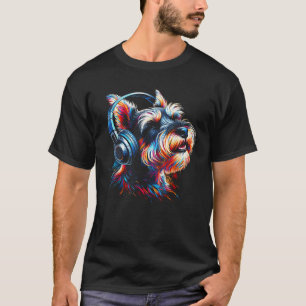 Cool Miniatuur Schnauzer Hond Hoofdtelefoon Muziek T-shirt