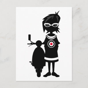 Cool Mod Girl en Scooter in Silhouette Briefkaart