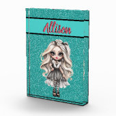 Cool Mode Meisje Turquoise Glitter Gepersonaliseer Fotoblokken (Rechts)