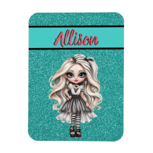 Cool Mode Meisje Turquoise Glitter Gepersonaliseer Magneet