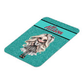 Cool Mode Meisje Turquoise Glitter Gepersonaliseer Magneet (Linkerzijde)