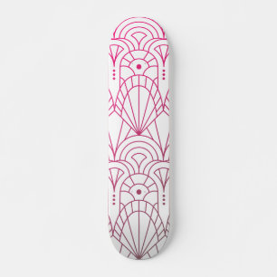 Cool Modern Art Deco Pink White Patroon Skateboard