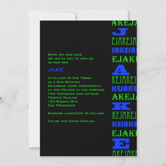 Cool Modern Bar Mitzvah Invitation Black Blue Kaart (Voorkant)