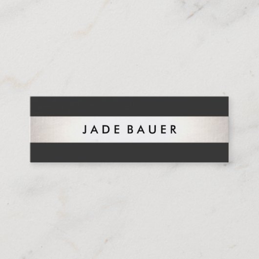 Cool Modern Black en Silver Striped Mini Visitekaartje (Voorkant)
