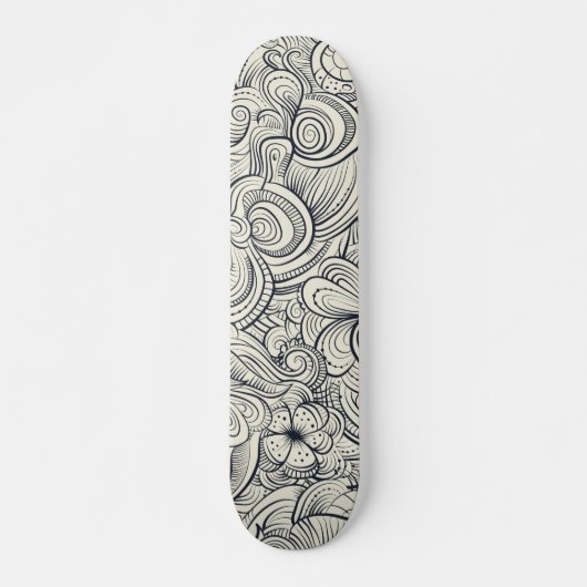 Cool Modern Black en White Floral Pattern Skateboard (Voorkant)