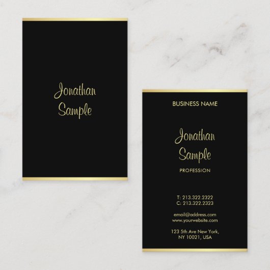 Cool Modern Black Gold Hand Script op maat Visitekaartje (Voorkant / Achterkant)