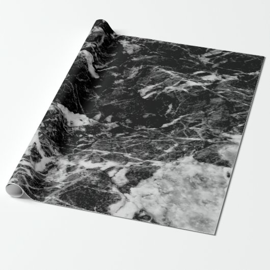 Cool Modern Black Marble Stone Texture Cadeaupapier (Uitgerold)