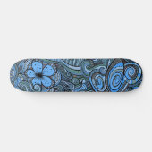 Cool Modern Blue Abstract Floral Pattern Skateboard (Horizontaal)