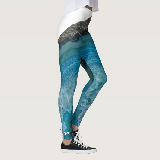 Cool Modern Blue Agate Gemstone Rock met Monogram Leggings (Rechts)