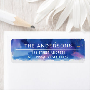 Cool Modern Blue Minimal Sterrennacht Waterverf Etiket