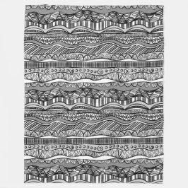 Cool Modern Boho Black en White Pattern Doodles Fleece Deken