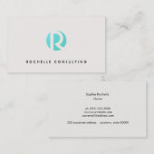 Cool Modern Cream Turquoise Blue Circle Monogram Visitekaartje (Voorkant / Achterkant)