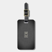 Cool Modern Elegant Black Linen Monogram Adres Bagagelabel (Voorkant verticaal)