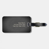 Cool Modern Elegant Black Linen Monogram Adres Bagagelabel (Achterkant horizontaal)