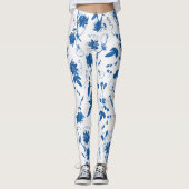 Cool Modern Elegant Blue Floral Toile Leggings (Voorkant)