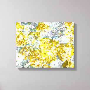Cool, modern, geel, grijs, roomachtig bloempatroon canvas afdruk