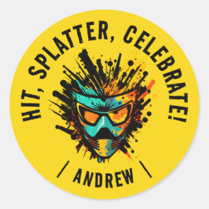 Cool Modern Geel Paintball Verjaardagsfeest Ronde Sticker