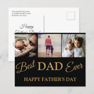 Cool Modern Gold Black 3 Photo Fathers Day Kaart