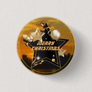 Cool Modern Gold Black Metallic Stars Merry Xmas Ronde Button 3,2 Cm