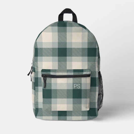 Cool Modern Groen Check geruite Monogram Initialen Bedrukte Rugzak (Voorkant)
