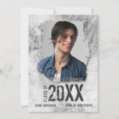 Cool Modern Grunge Double Sided Photo Afstuderen Aankondiging (Voorkant)