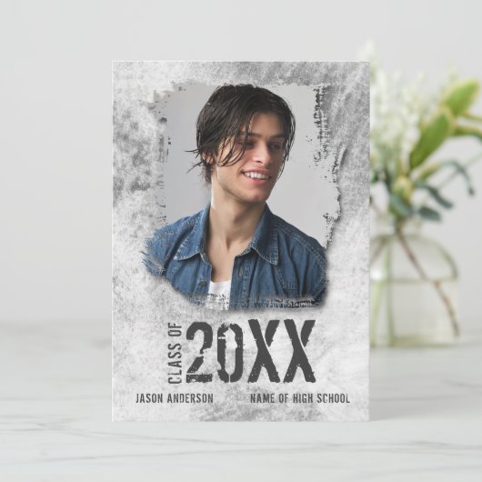 Cool Modern Grunge Double Sided Photo Afstuderen Aankondiging (Staand voorkant)