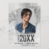 Cool Modern Grunge Double Sided Photo Afstuderen Aankondiging (Voorkant / Achterkant)