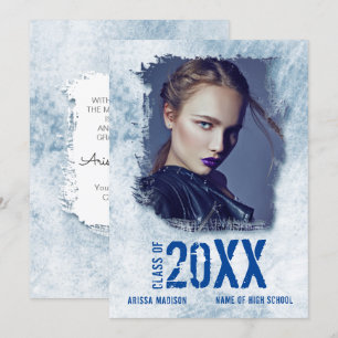Cool Modern Grunge Double Sided Photo Blue Afstude Aankondiging