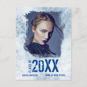 Cool Modern Grunge Photo Blue Afstudeerder Announo Briefkaart