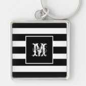 Cool Modern Monogram Chic Black & White Striped Sleutelhanger (Voorkant)