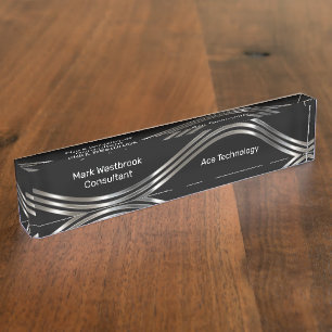 Cool Modern Silver Metallic Kantoor Desk Naam Bord Naambordje
