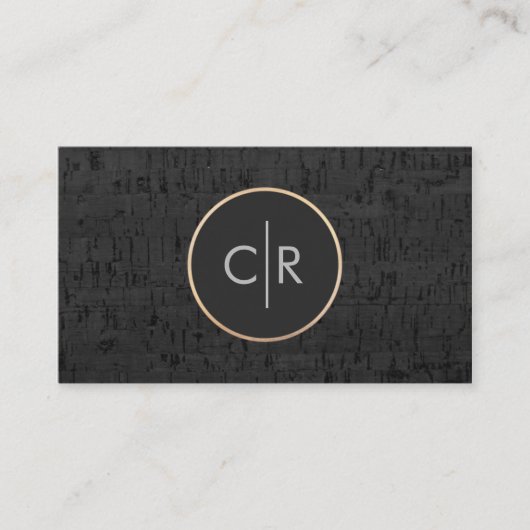 Cool Modern Zwart Monogram Cirkel Kurk Board Visitekaartje (Voorkant)