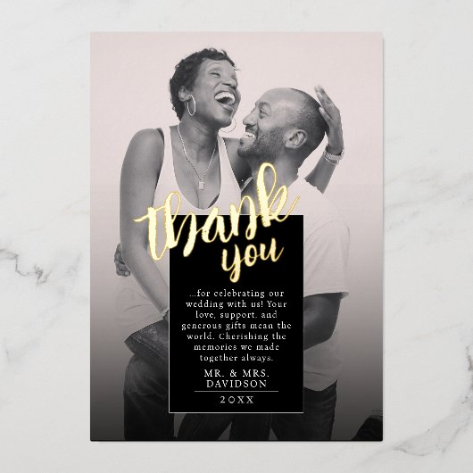 Cool Modern Zwart Wit Goud Foto Dank u Kaart (Voorkant)