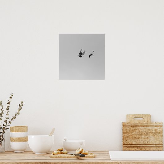 Cool Moderne B&W-vliegende vogel, eenvoudig modern Poster (Keuken)