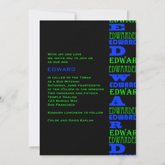Cool Moderne Bar Mitzvah Invitation Black Blue (Devant)