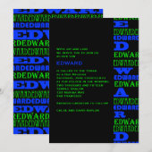 Cool Moderne Bar Mitzvah Invitation Black Blue (Devant / Derrière)